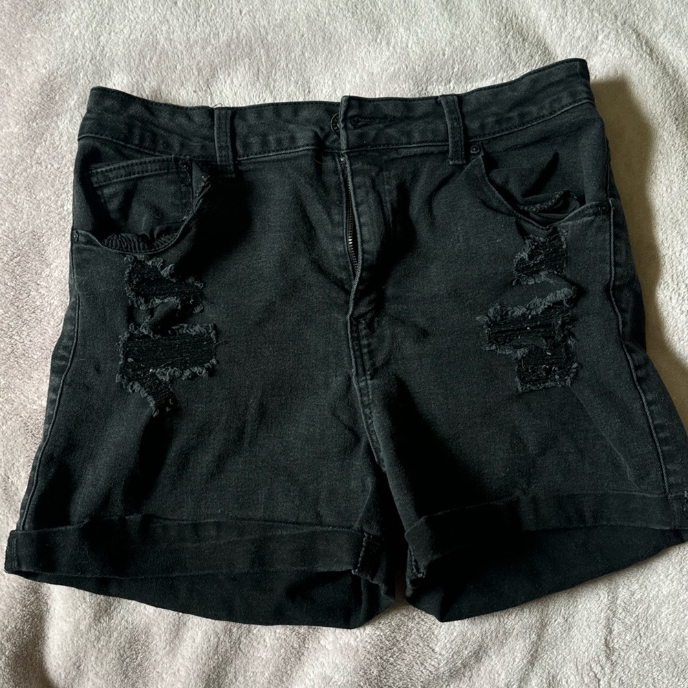 Refuge Black Distressed Jean Shorts